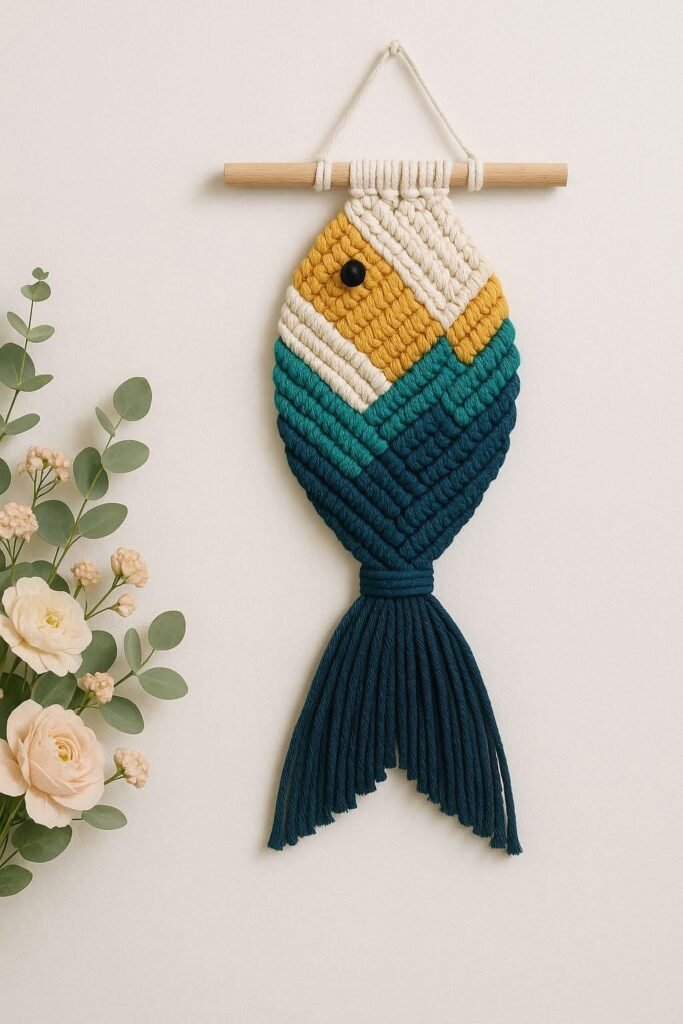Handmade Cotton Macramé Fish Wall Hanging | Boho Nautical Home Décor