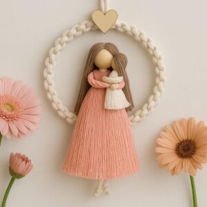 Handmade Cotton Wall Hanging – Mother & Child Embrace | Perfect Mother’s Day Gift"