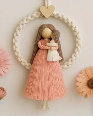 Handmade Cotton Wall Hanging – Mother & Child Embrace | Perfect Mother’s Day Gift"