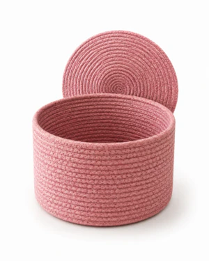 Handwoven Cotton Rope Storage Basket with Lid – Premium Pink