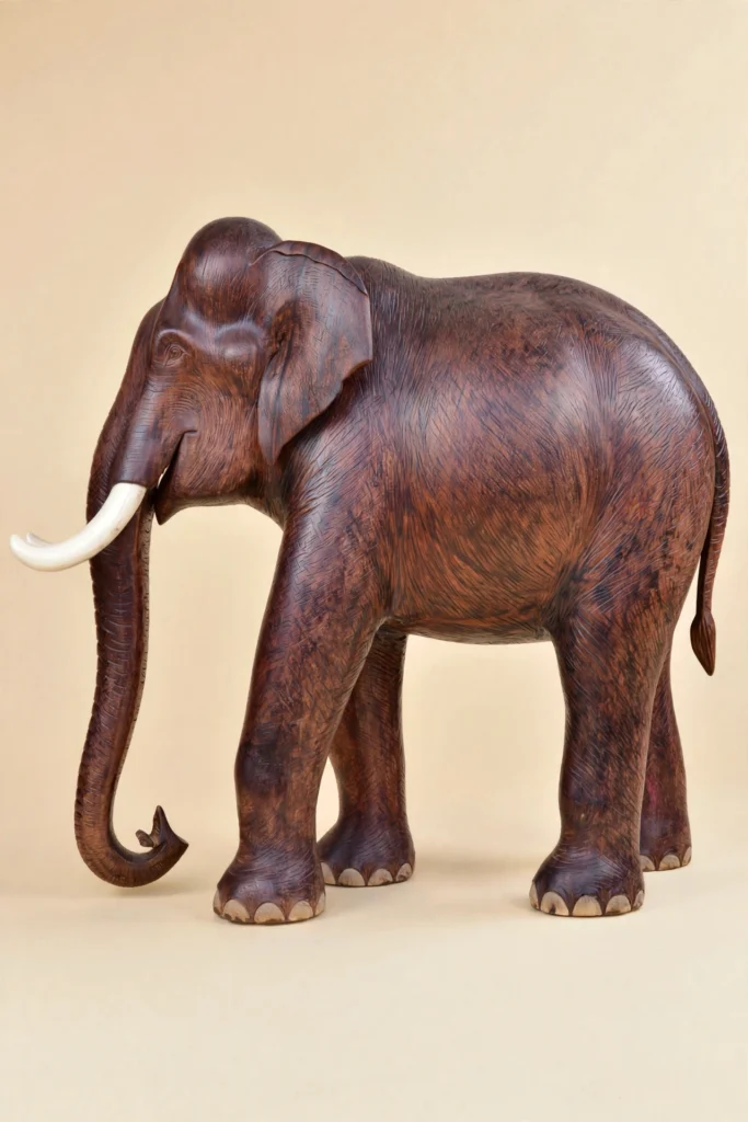 6 Feet Handmade Wooden Elephant Statue – Premium Indian Siris (Lebbek) Wood | Handcrafted in Kerala