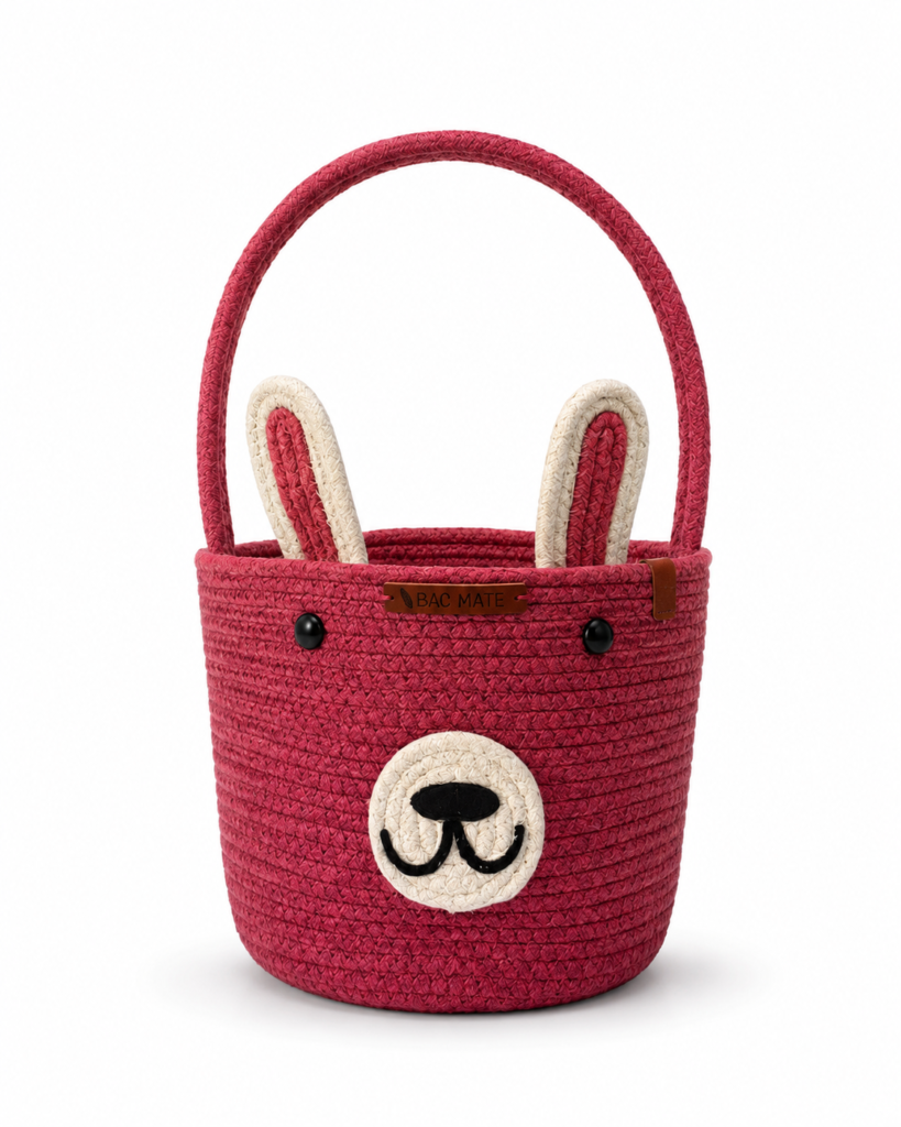 Handcrafted Cotton Bunny Storage Basket – Heavy-Duty Rope Organizer