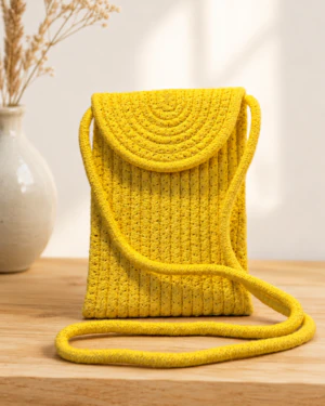 906B26F7-B44B-4AC2-905E-B7DE6B6F2317 Kids Handmade Yellow Crochet Crossbody Bag