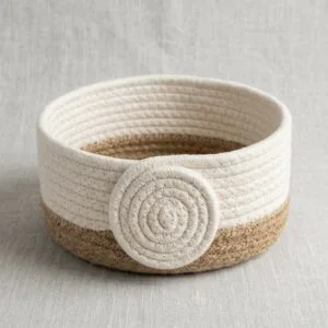 Handwoven Cotton & Jute Storage Basket | Eco-Friendly Round Organizer | Premium Natural Cotton Rope & Jute | Stylish Home Storage Basket