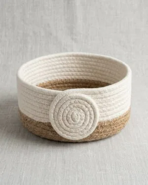 Handwoven Cotton & Jute Storage Basket | Eco-Friendly Round Organizer | Premium Natural Cotton Rope & Jute | Stylish Home Storage Basket