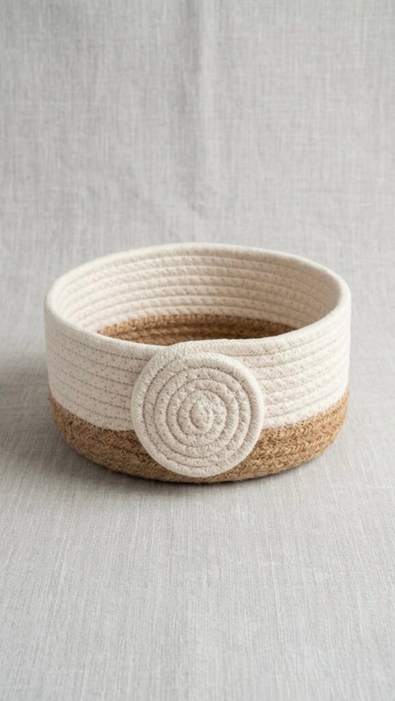 Handwoven Cotton & Jute Storage Basket | Eco-Friendly Round Organizer | Premium Natural Cotton Rope & Jute | Stylish Home Storage Basket