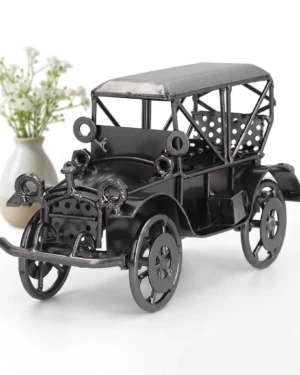 Car1 Vintage Grey Iron Car Ornament, Retro Classic Model Decoration, Mini Antique Metal Craft for Home Office Desk Decor, Durable Collectible Gift for Car Enthusiasts