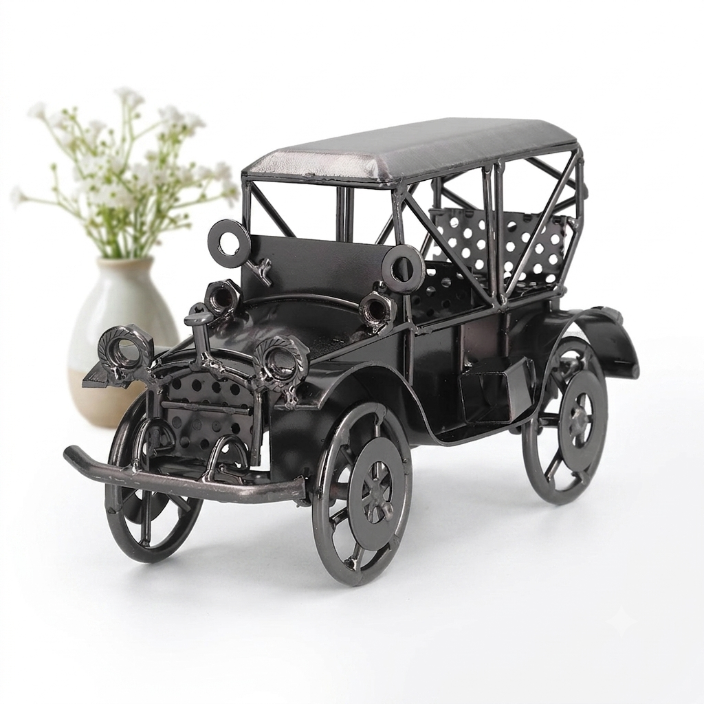 Vintage Grey Iron Car Ornament, Retro Classic Model Decoration, Mini Antique Metal Craft for Home Office Desk Decor, Durable Collectible Gift for Car Enthusiasts