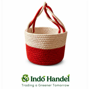 Two-Tone Red & Cream Cotton Rope Mini Storage Basket – Handcrafted Woven Tote Bin