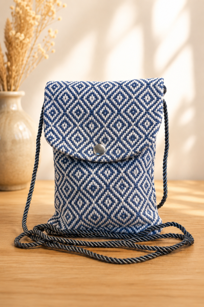 Ladies Handmade Cotton Crossbody Bag with Secret Zip Pocket