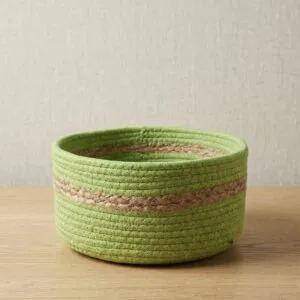Handwoven Cotton & Jute Storage Basket – Natural Green