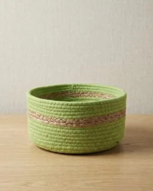 Handwoven Cotton & Jute Storage Basket – Natural Green