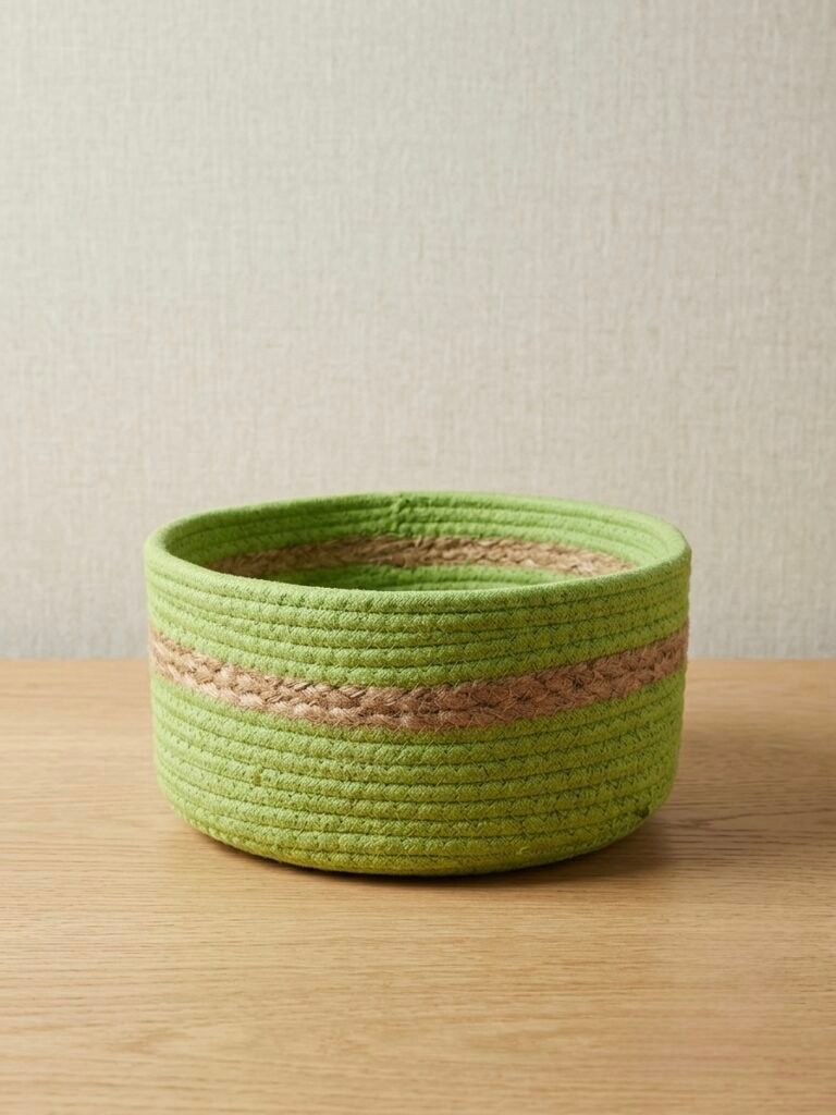 Handwoven Cotton & Jute Storage Basket – Natural Green