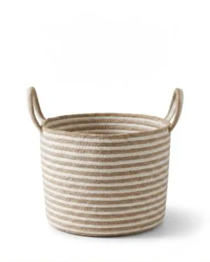IMG_9083 Eco-Friendly Striped Cotton & Jute Mini Storage Basket – Handcrafted Woven Organizer Bin