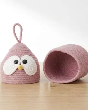 M4 (2) Handmade Cotton Owl Storage Basket with Lid | 100% Premium Cotton Rope