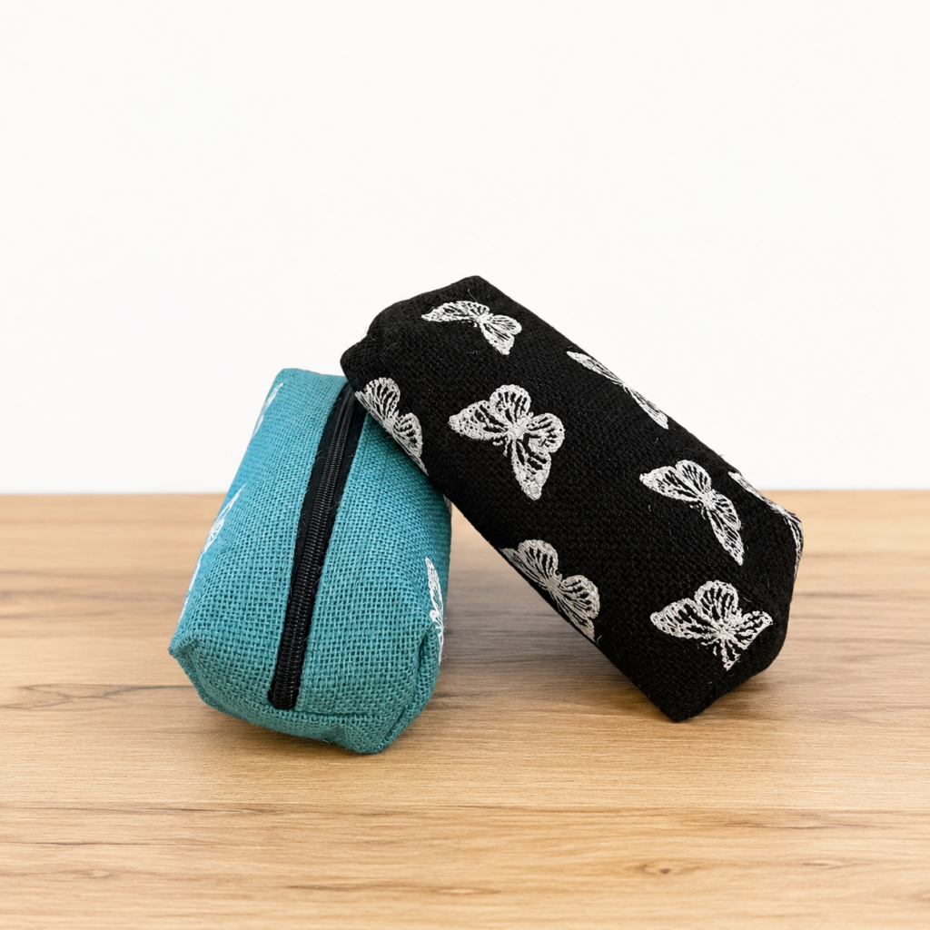 Eco-Friendly Butterfly Jute Pen & Cosmetic Pouches -  2 for 50Kr