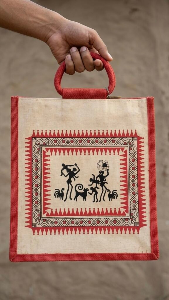 Eco-Friendly Jute Tote Bag with Tribal Print