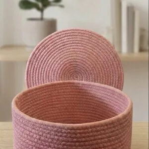 PB1 Handwoven Cotton Rope Storage Basket with Lid – Premium Pink