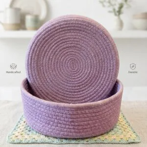 VB2 Handwoven Cotton Rope Storage Basket with Lid – Premium Violet
