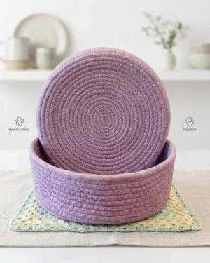 VB2 Handwoven Cotton Rope Storage Basket with Lid – Premium Violet