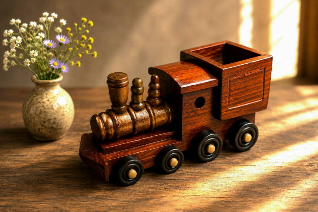 6-Inch Indian Handcrafted Wooden Train Toy | Handmade Wooden Locomotive | Decorative & Kids Gift