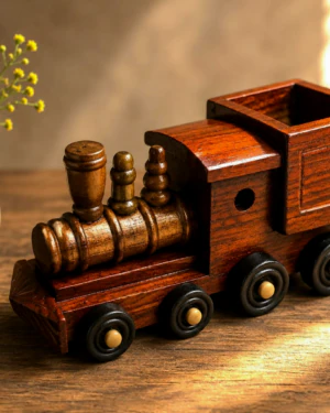 image (1) 6-Inch Indian Handcrafted Wooden Train Toy | Handmade Wooden Locomotive | Decorative & Kids Gift