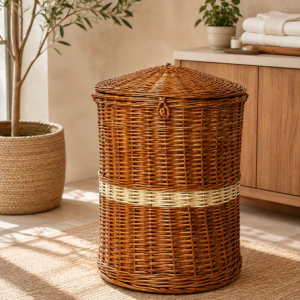 Handwoven Wicker Laundry Basket with Lid for Stylish and Organized Home Storage