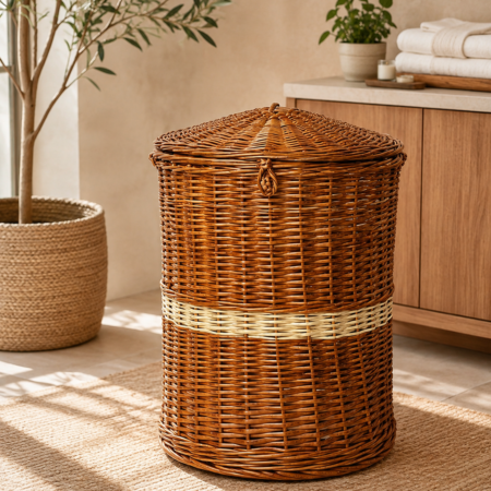 Handwoven Wicker Laundry Basket with Lid for Stylish and Organized Home Storage