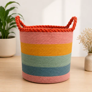 3C1BA488-1CD3-4F51-90C9-7CE73CDD9396 Handcrafted 100% Cotton Rope Storage Basket with Handles | Large Laundry & Organizer Basket