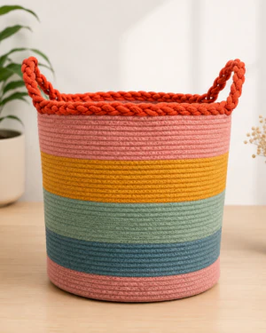 3C1BA488-1CD3-4F51-90C9-7CE73CDD9396 Handcrafted 100% Cotton Rope Storage Basket with Handles | Large Laundry & Organizer Basket