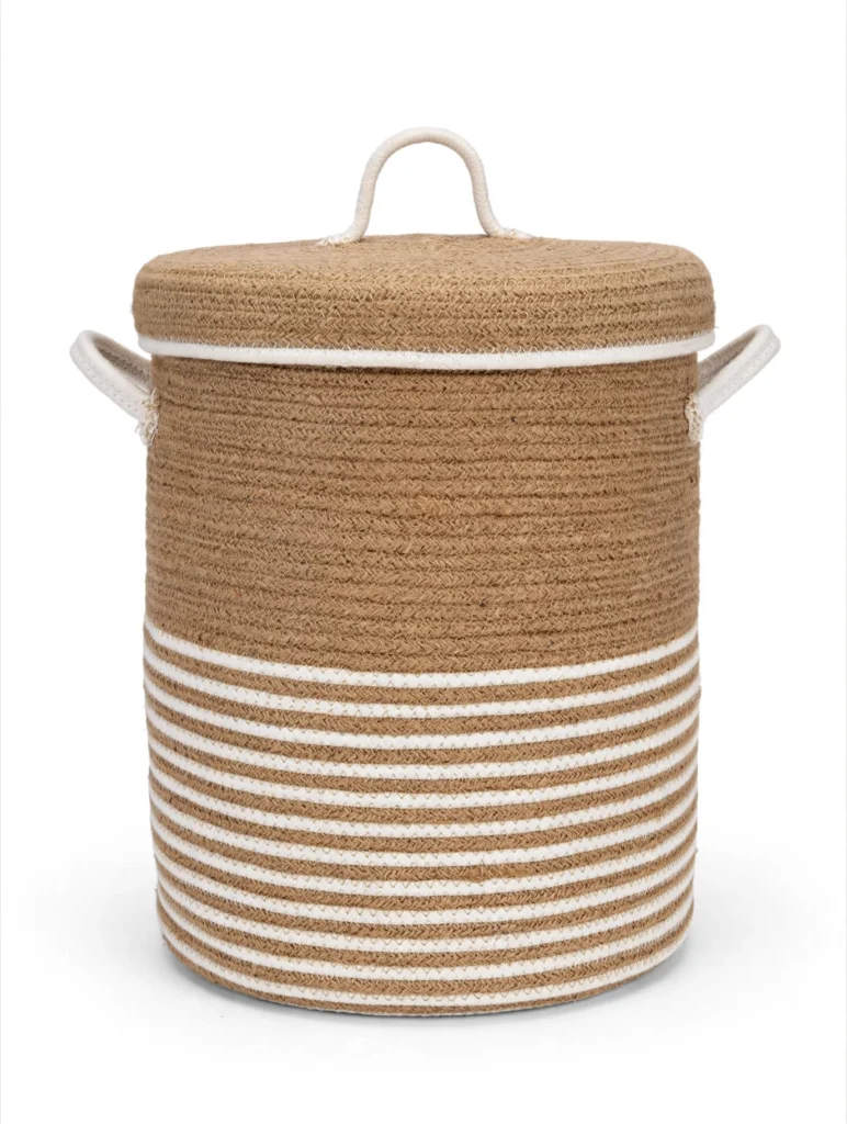 Handcrafted Jute & Cotton Storage Basket with Lid