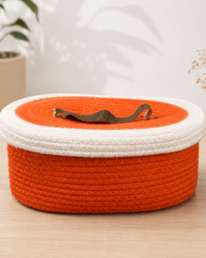 D01C6285-0044-4DFE-BC81-3ABEFCA54241 Handcrafted 100% Cotton Storage Basket with Lid – Orange & White