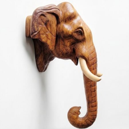 Handcrafted Kerala-Style Wooden Elephant Head Wall Décor