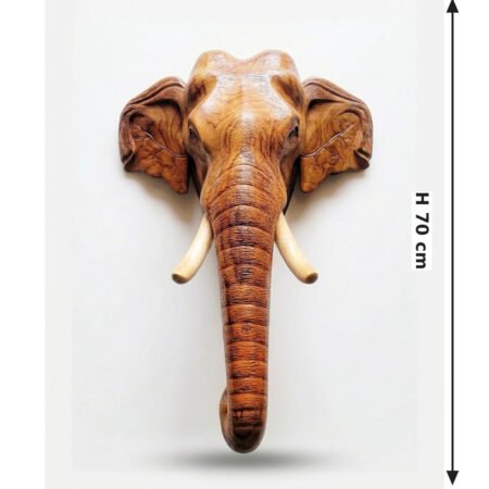 Handcrafted Kerala-Style Wooden Elephant Head Wall Décor
