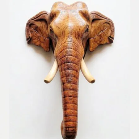 Handcrafted Kerala-Style Wooden Elephant Head Wall Décor